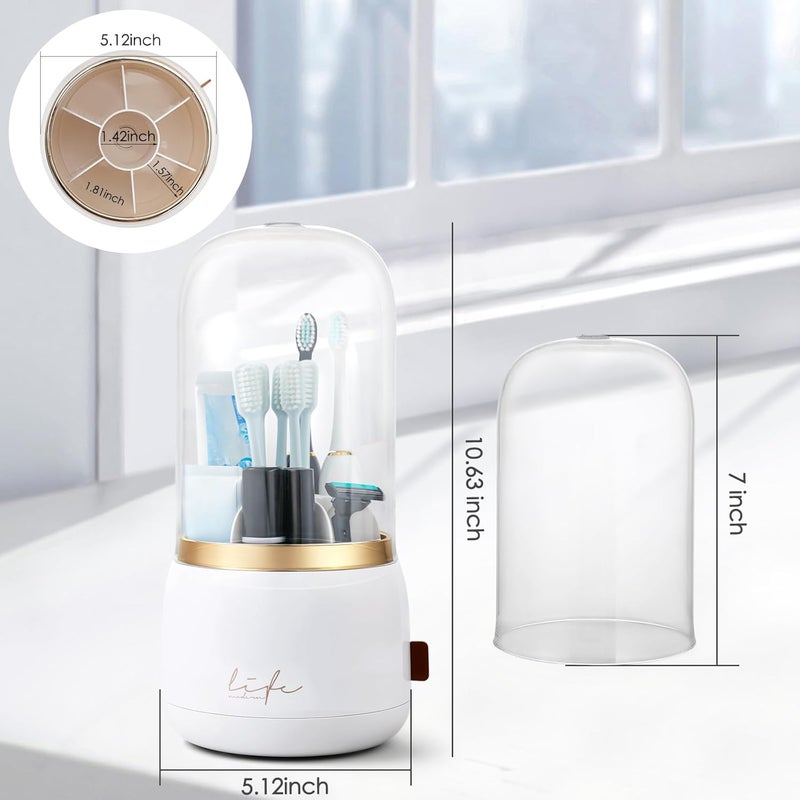 EXIN DECHEN Toothbrush Holders with Cover for Bathrooms, 360° Rotating 7-Slot Draining Water for Placing Kids Electric Toothbrushes,Toothpaste,Razors,Bathroom Counter Dresser Vanity Organizer(White) - Image 3